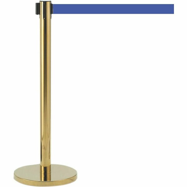 Aarco Form-A-Line System With 7' Slow Retracting Belt, Brass Finish with Blue Belt. HB-7BL